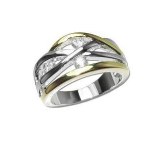 925 Silver 2 Tone CZ Diamond Ring